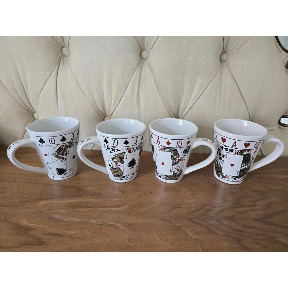 Set of 4 Playing Card Coffee Mugs Poker Casino Theme 12 cm / 4.7" - Picture 5 of 6